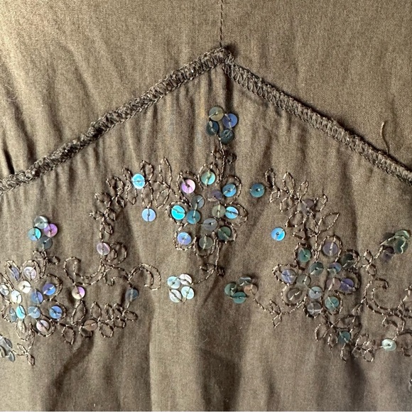 Jessica olive green maxi dress with flare, sparkly sequins SZ 14 cotton boho - Picture 2 of 6